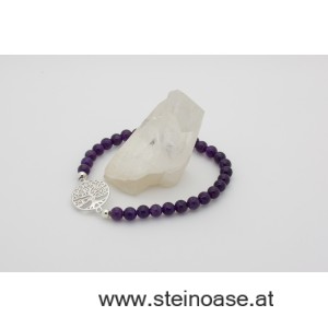 Armband Amethyst + 'Baum' Silber, 6mm